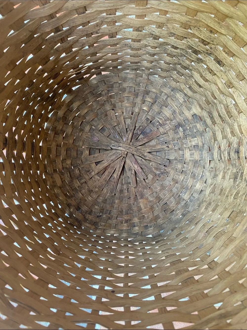 Large Antique American Splint Oak Gathering Basket in Natural Tan